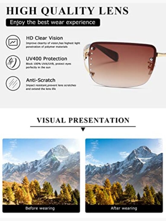 Rectangle Sunglasses Retro Square Frame Rimless UV Protection Unisex main image 6